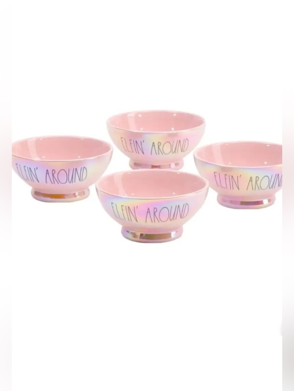 Rae Dunn Ceramic Set of 4 Pink Glazed "Elfin Around" Bowls-New Christmas